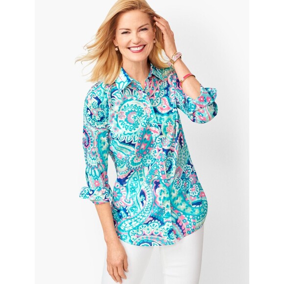 Talbots Classic Cotton Shirt - LayeredPaisley  Long Sleeve Button Up Shirt Sz M - Picture 1 of 13